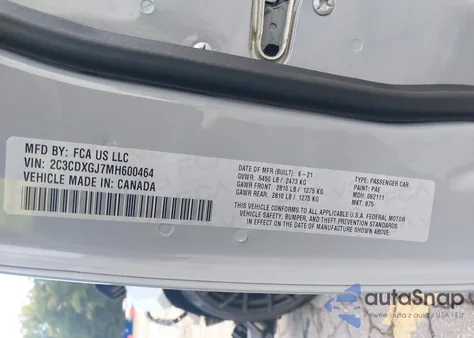 2021 Dodge Charger Scat Pack Rwd z USA, uszkodzony, nr VIN 2C3CDXGJ7MH600464